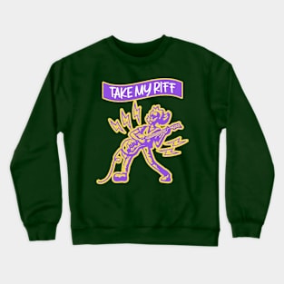 Take My Riff: Whimsical Guitarist Harmony in Purple, White, and Orange Crewneck Sweatshirt